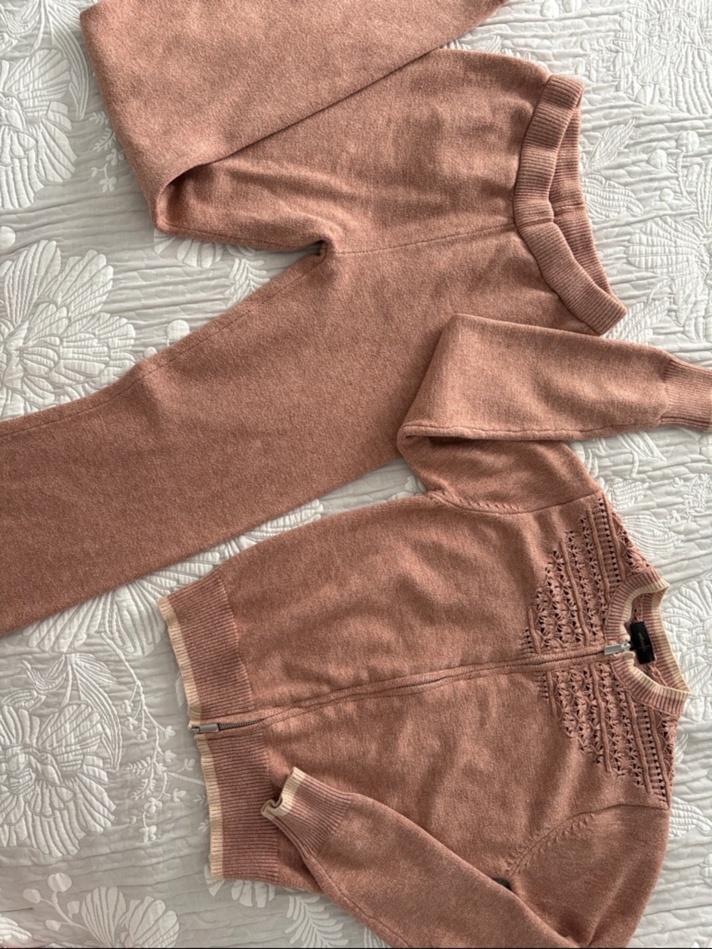 Knit Zip Cardigan and Pants Set - Dusty Rose